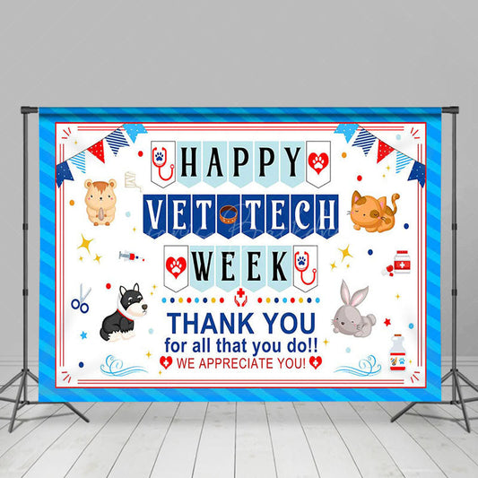 Lofaris Blue Stripe Happy Vet Tech Week Thank You Backdrop