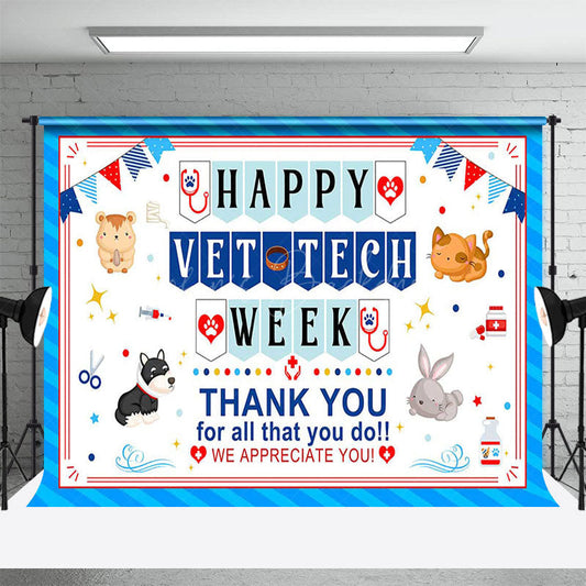 Lofaris Blue Stripe Happy Vet Tech Week Thank You Backdrop