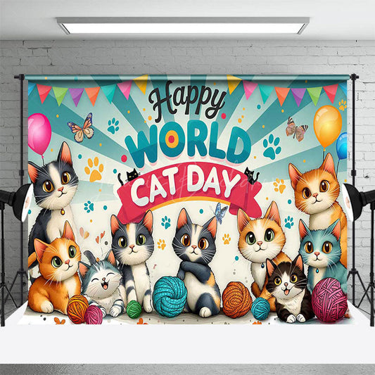 Lofaris Blue Sun Rays Claws Print World Cat Day Backdrop