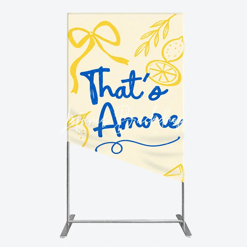 Lofaris Blue That’s Amore and Yellow Lemon Ribbon Rectangle Arch Backdrop Whimsical Italian Theme Party Decor