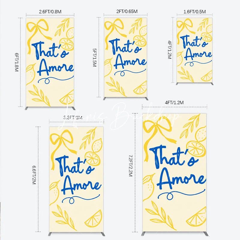 Lofaris Blue That’s Amore and Yellow Lemon Ribbon Rectangle Arch Backdrop Whimsical Italian Theme Party Decor