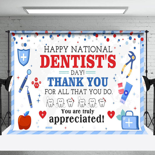 Lofaris Blue Tooth Tools Happy National Dentists Day Backdrop