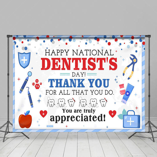Lofaris Blue Tooth Tools Happy National Dentists Day Backdrop