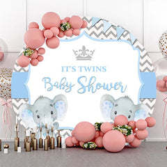 Lofaris Blue Twins Baby Shower Round Backdrop Cute Elephant Chevron Party Decoration It Is Background