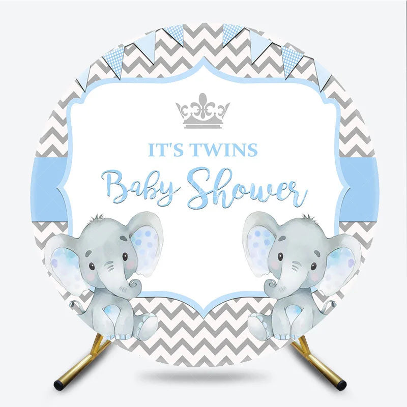 Lofaris Blue Twins Baby Shower Round Backdrop Cute Elephant Chevron Party Decoration It Is Background