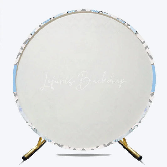 Lofaris Blue Twins Baby Shower Round Backdrop Cute Elephant Chevron Party Decoration It Is Background