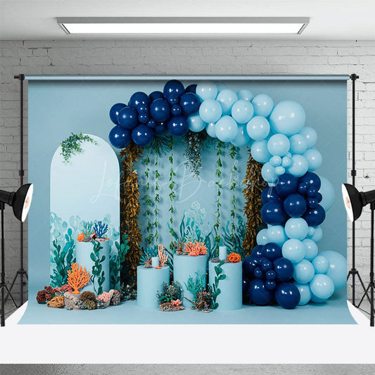 Lofaris Blue Under The Sea Arch Balloons Cake Smash Backdrop