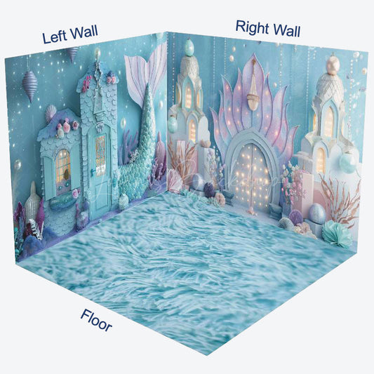Lofaris Blue Undersea Mermaid Cake Smash Room Set Backdrop
