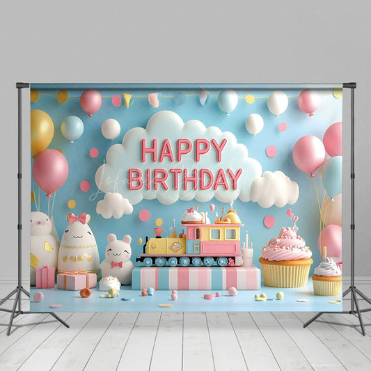 Lofaris Blue Wall Balloons Train Fairy Cake Smash Backdrop