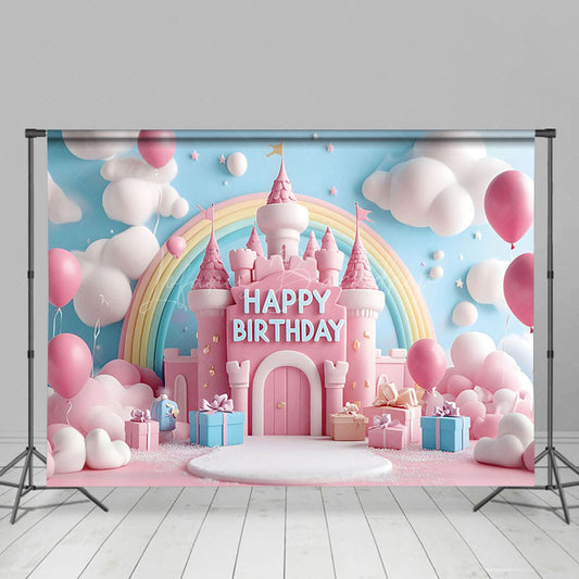 Lofaris Blue Wall Cloud Castle Rainbow Cake Smash Backdrop