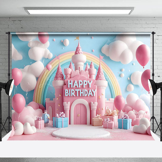 Lofaris Blue Wall Cloud Castle Rainbow Cake Smash Backdrop