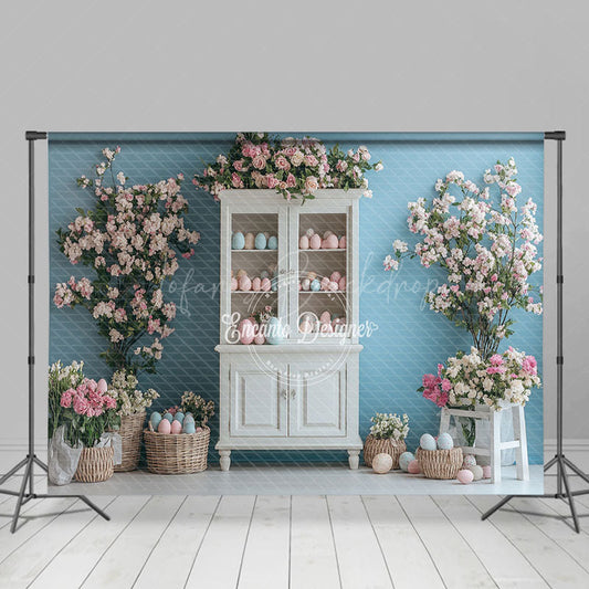 Lofaris Blue Wall Egg Flower Cupboard Spring Easter Backdrop