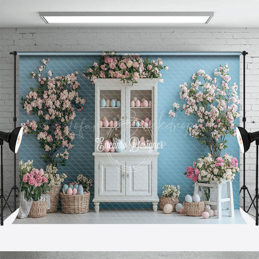Lofaris Blue Wall Egg Flower Cupboard Spring Easter Backdrop
