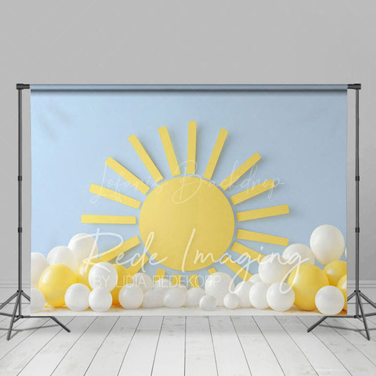 Lofaris Blue Wall Sun Balloons Cake Smash Photo Backdrop
