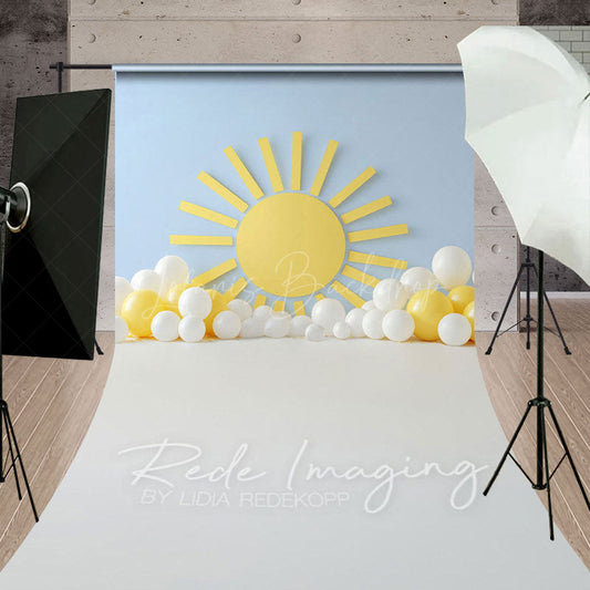 Lofaris Blue Wall Sun Balloons Cake Smash Sweep Backdrop