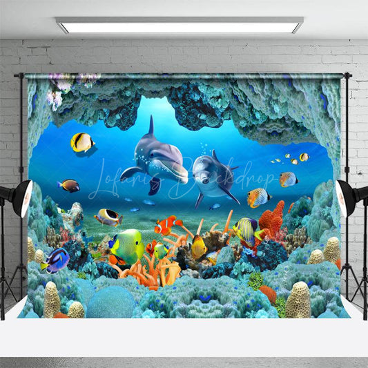 Lofaris Blue Whale Clownfish Coral Reef Combo Set Backdrop
