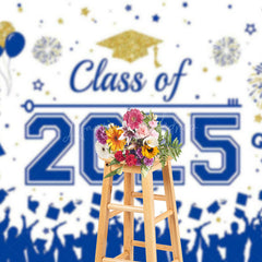 Lofaris Blue White Class of 2025 Congrats Graduation Backdrop
