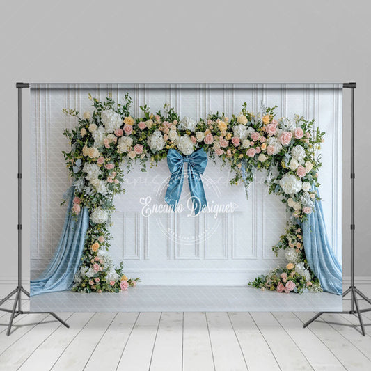 Lofaris Blue White Elegant Ribbon Spring Photography Backdrop