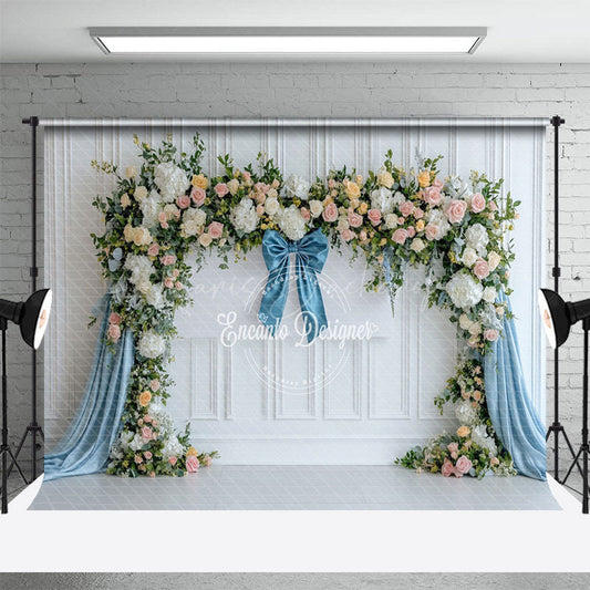 Lofaris Blue White Elegant Ribbon Spring Photography Backdrop