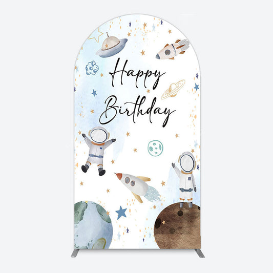 Lofaris Blue White Galaxy Astronaut Birthday Arch Backdrop
