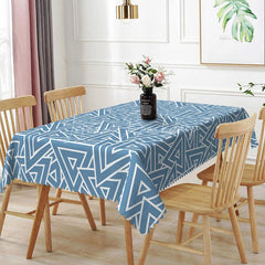 Lofaris Blue White Geometric Triangle Rectangle Tablecloth Modern Abstract Dining Table Cover for Event
