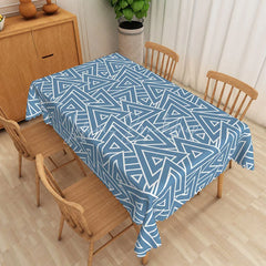Lofaris Blue White Geometric Triangle Rectangle Tablecloth Modern Abstract Dining Table Cover for Event