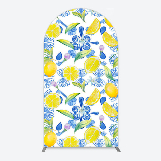 Lofaris Blue White Mediterranean Lemon Birthday Arch Backdrop