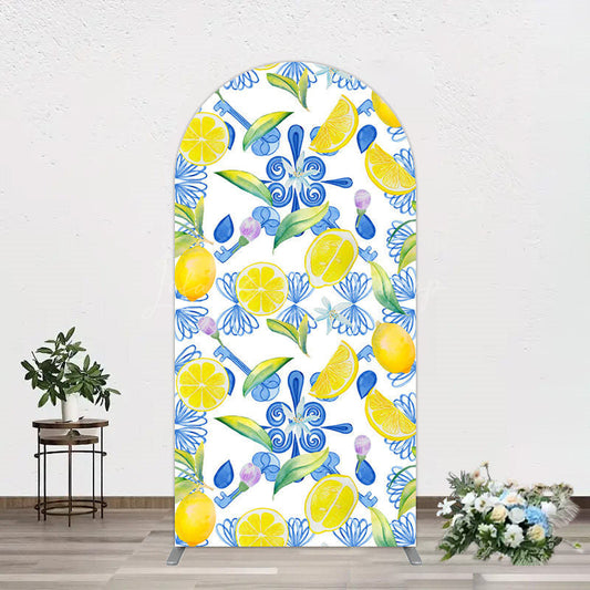 Lofaris Blue White Mediterranean Lemon Birthday Arch Backdrop
