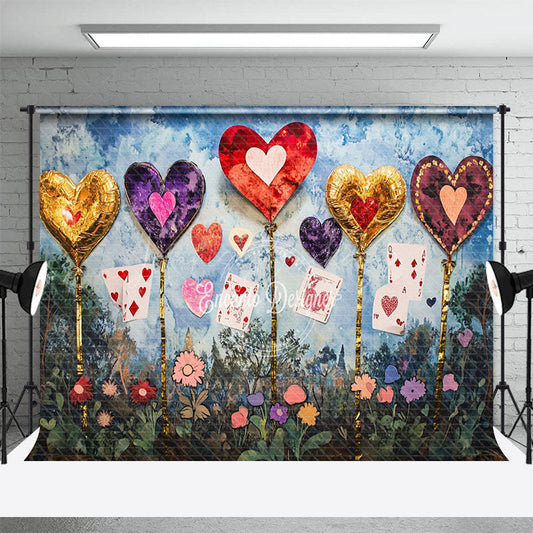 Lofaris Blue White Messy Wall Hearts Valentines Day Backdrop