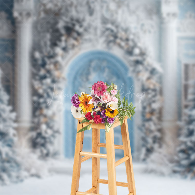 Lofaris Blue White Palace Wall Pine Tree Christmas Backdrop