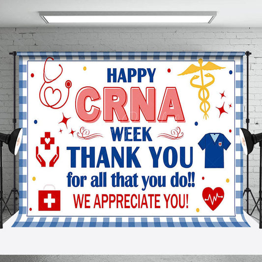 Lofaris Blue White Plaid Happy Crna Week Thank You Backdrop