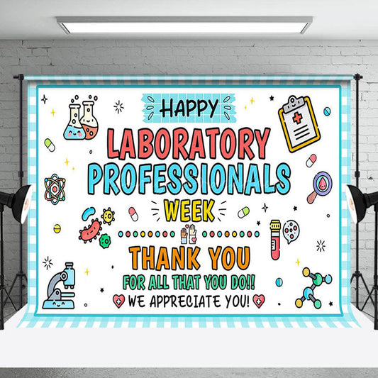 Lofaris Blue White Plaid Happy Laboratory Week Backdrop