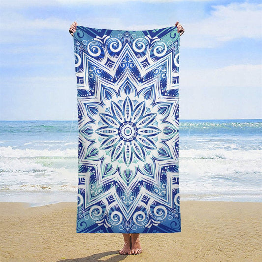 Lofaris Blue White Porcelain Floral Custom Name Beach Towel
