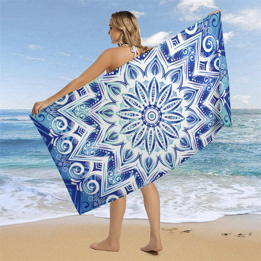 Lofaris Blue White Porcelain Floral Custom Name Beach Towel