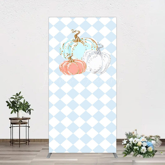 Lofaris Blue White Rhombus Pumpkins Birthday Rectangle Backdrop
