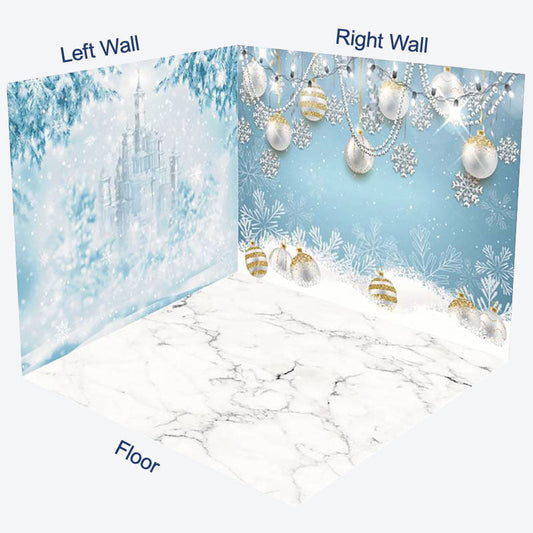 Lofaris Blue White Snowflake Marble Floor Room Set Backdrop