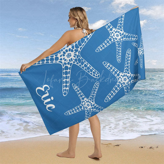 Lofaris Blue White Stars Summer Custom Name Beach Towel