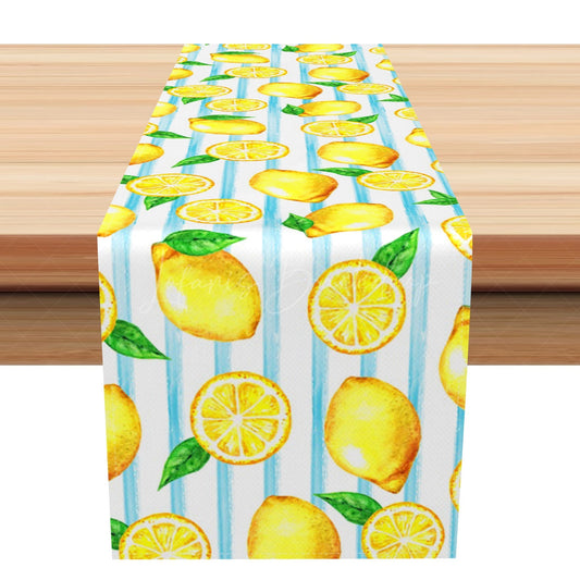 Lofaris Blue White Stripe Fresh Lemon Summer Table Runner