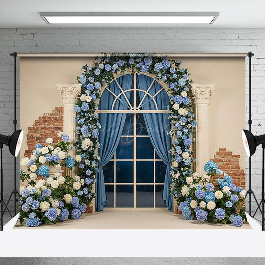 Lofaris Blue White Vibe Floral Arch Window Wedding Backdrop
