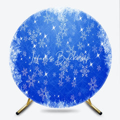 Lofaris Blue Winter Wonderland Snowflake Round Backdrop White Frosty Ice Sparkle Christmas Holiday Decor