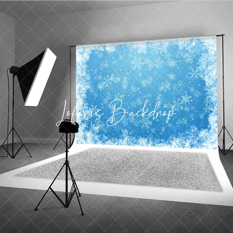 Lofaris Blue Winter Wonderland Snowflakes Photography Backdrop Icy Frost Christmas Holiday Party Celebration Decor