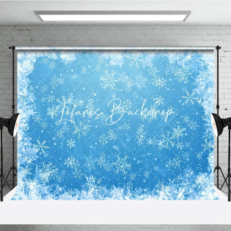 Lofaris Blue Winter Wonderland Snowflakes Photography Backdrop Icy Frost Christmas Holiday Party Celebration Decor