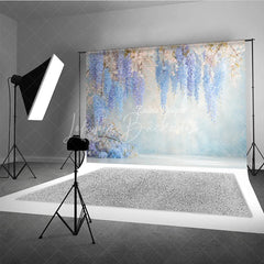 Lofaris Blue Wisteria Fine Art Backdrop Hanging Purple Floral Photography Background Dreamy Pastel Blossoms Photo Studio Prop
