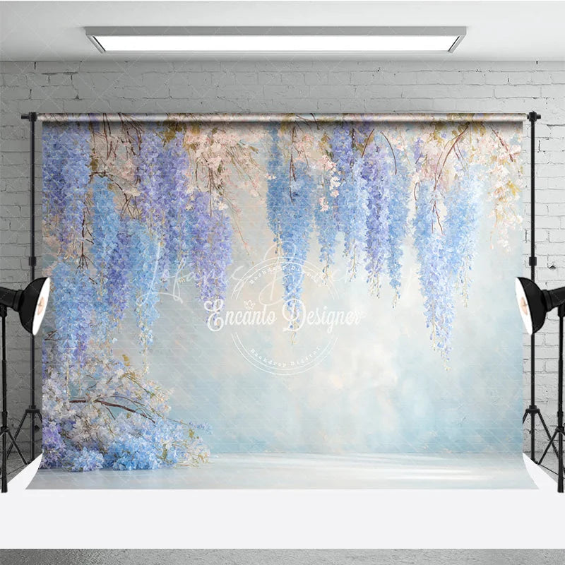 Lofaris Blue Wisteria Fine Art Backdrop Hanging Purple Floral Photography Background Dreamy Pastel Blossoms Photo Studio Prop