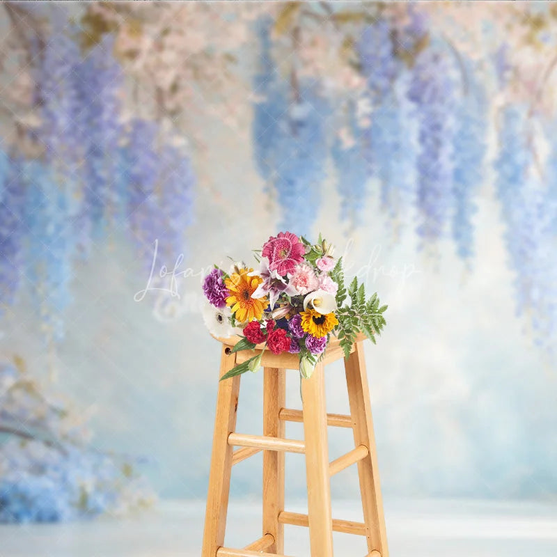 Lofaris Blue Wisteria Fine Art Backdrop Hanging Purple Floral Photography Background Dreamy Pastel Blossoms Photo Studio Prop