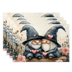 Lofaris Blue Wizard Hat Gnome Set of 4 Placemats Pink Rose Valentine Decoration Rustic Watercolor Dining Table Mat
