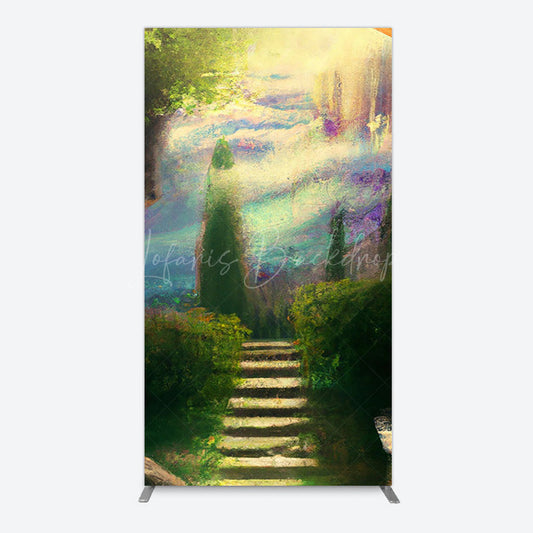 Lofaris Blurry Blue Stairs Greenery Scenery Rectangle Backdrop