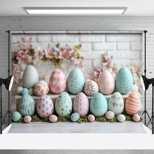 Lofaris Blurry Bricks Wall Color Eggs Easter Photo Backdrop
