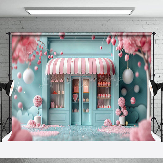 Lofaris Blurry Light Green Store Pink Tree Cake Smash Backdrop