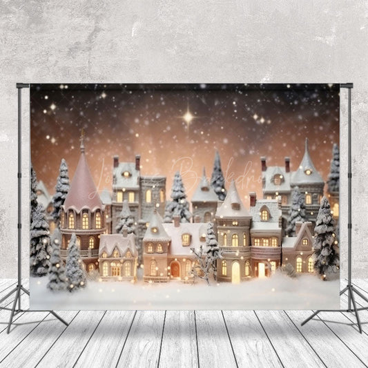 Lofaris Blurry Snowy Town Light Glitter Christmas Backdrop